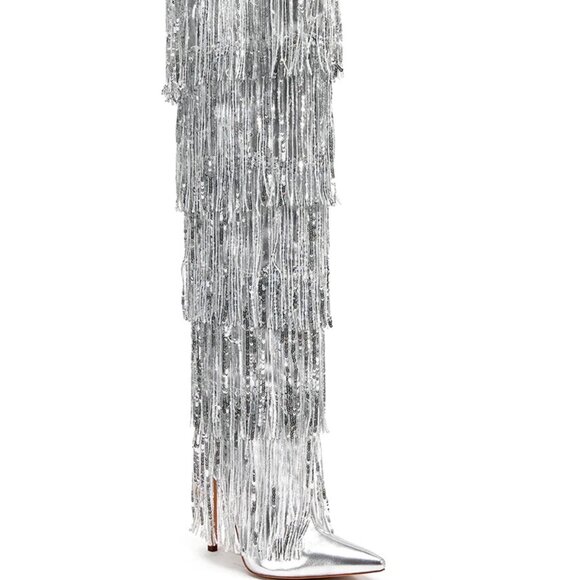 Callie Chrome: Sequin Fringe Silver Stiletto Azalea Wang Boots 9 8 - Picture 10 of 11